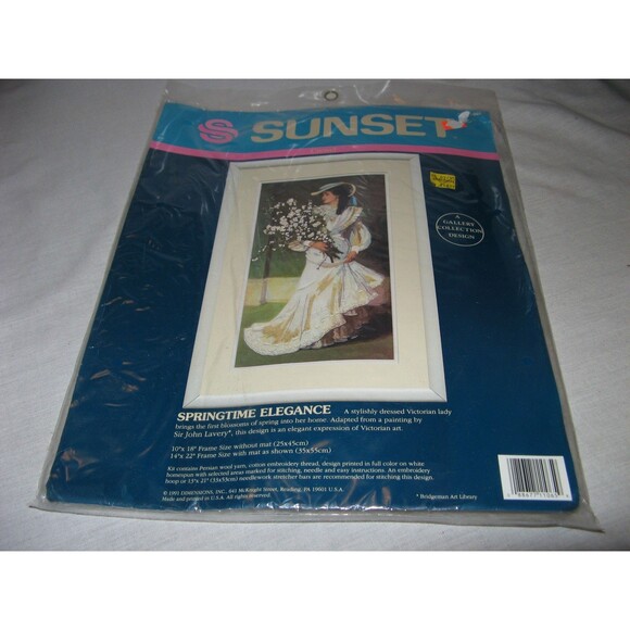 Sunset By Dimensions Springtime Elegance 11065 Vtg 1991 Crewel Kit New Unopened - Picture 1 of 4